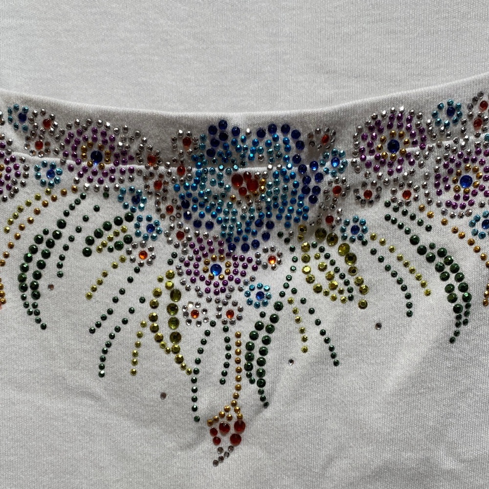 Vintage 3X White Embellished Short Sleeve Tee with Sequins Fairy Vibes - Picture 3 of 10